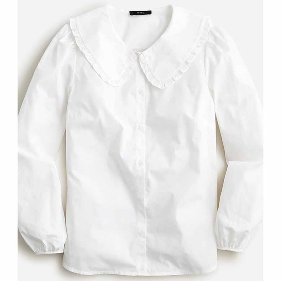 J. Crew Tops - New JCREW Size 8 Ruffle-Collar Button-up Shirt in White